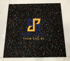 Gạch cao su mặt thảm EPDM chấm cam trắng dày 15mm